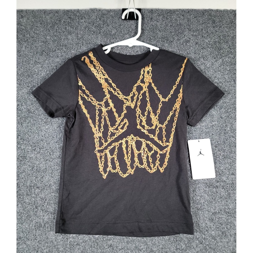 NEW Jordan T-Shirt Boys Size 4T Black Gold Chain Graphic Tee Basketball 3-4 YRS